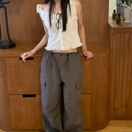 Korean Sle ort Striped Vest Women Summer Outerwear Subtle Design Single Button Lobone Trendy Age-Defng Top