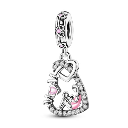 Charm Bead 925 Sterling Silver Heart Starry Sky Family Mother-Daughter-Sister Charm Fit Bracelets Pendant Women DIY Jewelry Gift