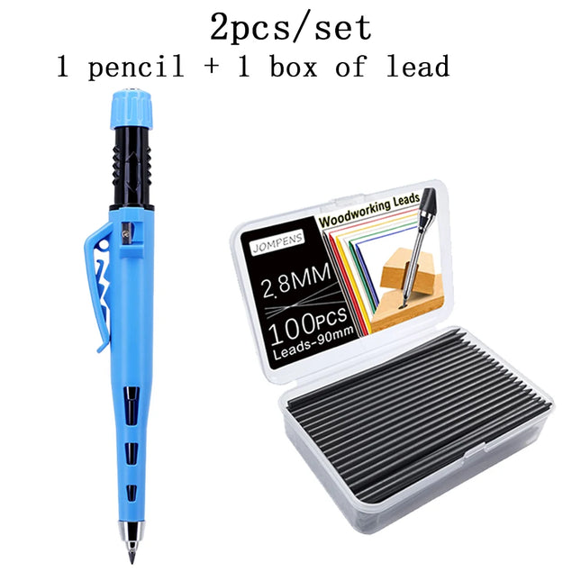 Crayon mécanique de charpentier à tête longue de 54 mm avec 1 boîte de mines, crayon de traçage de menuiserie à trou profond de 2,8 mm