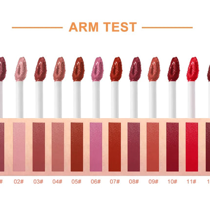 12 Color Non-stick cup Velvet Satin Gloss Lip glaze Mist Liquid matte lipstick Waterproof long-lasting color liquid