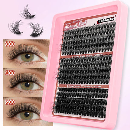 LAKANAKU 168 Fans Diy Cluster Lashes Cat Eye Lashes Invisible Band Premium Mink Manga Lash Clusters