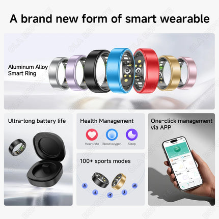 New Smart Ring Heart Rate Blood Pressure Sleep Monitoring Motion Tracking IP68 Waterproof Men Women Smartring 7 Colors Available