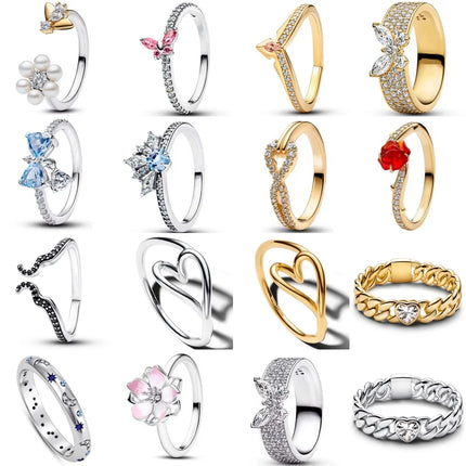2026 Hot Selling 925 Silver, Heart-shaped, Butterfly,Flower Ring, Suitable for European Women's Exquisite Charm Jewelry Gifts ﻿
