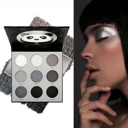 9 Color Eyeshadow Palette Panda Punk Metal Dark Grey Matte Smoky Eyes Makeup Palette Long Lasting Highly Pigmented Waterproof