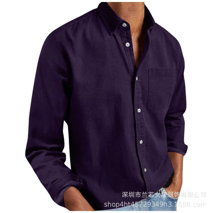 Long Sleeve Collared Men's Shirt Business Commute Style Polyester Fabric Machine Washable Spring Autumn Collection 2025