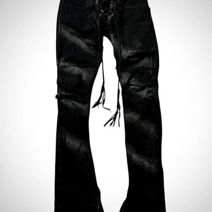 Ifsixwasnine Vision Washed Striped Lace-Up Slim-Fit Pull Jeans