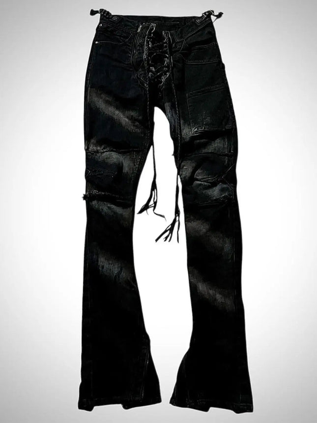 Ifsixwasnine Vision Washed Striped Lace-Up Slim-Fit Pull Jeans