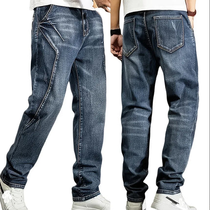 Men's New Straight Leg Stretchable Jeans Casual Pants with Personality Design Comfortable Fit Modern Style