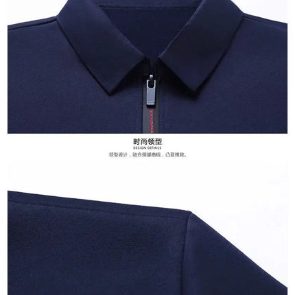 Spring Autumn New Business Half Zipper Polo Shirt Long Sleeve Solid Casual All-match Tops Tees Fashion Vintage Men Clothing