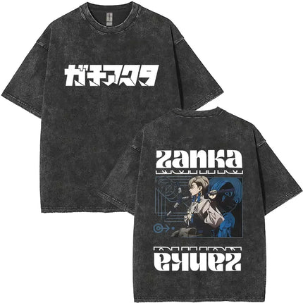 Washed Vintage Anime Gachiakuta Rudo Enjin Zanka Riyo Face Graphic T-shirt Men Women Casual Cartoon Manga Short Sleeve T-shirts