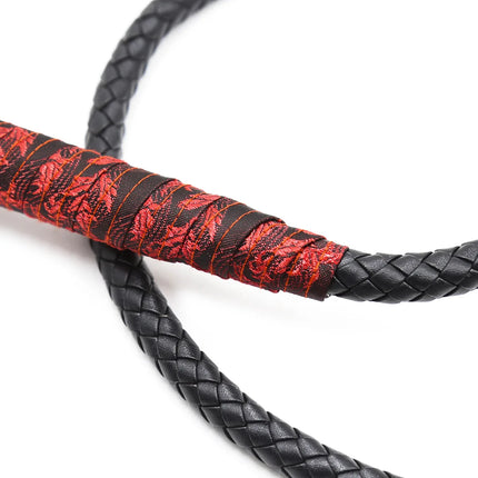 Long Woven Leather Whip with Embroidered Handle BDSM Bondage Bullwhip Spanking Paddle Pony Play Slave Role Play Adult Sex Toy