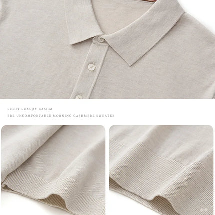 100% Lyocell men's T-shirt casual solid color knitted pullover short sleeved loose POLO collar Tees Pull on vest Tops