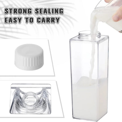 2pcs Milk Carton Water Bottle Transparent Plastic Square Milk Orange Juice Tea Container Box Sport Cup for Sports Travel Camping