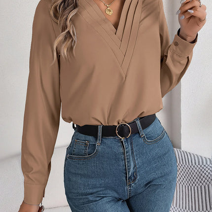 VigoCasey 2025 Spring White Long Sleeve T-shirt Elegant Women V Neck Solid Shirt Top Autumn Office Lady Pullover Tops Clothing