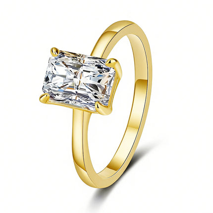 1CT 2CT 3CT Emerald/Radiant Cut Moissanite Engagement Ring Solitaire Lab Diamond 925 Silver 18K Gold Plated Wedding Band Jewelry