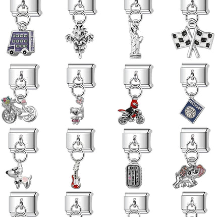 Pandach Trendy Statue Of Liberty Flag Passport Car Ocean 9mm Stainless Steel Italian Module Elastic Splicing DIY Making Jewelry