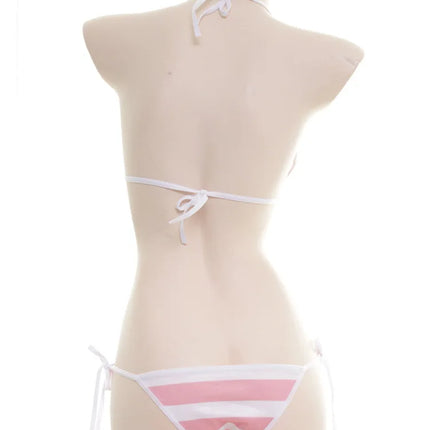 Sexy Lingerie Lolita Kawaii Blue Pink White Striped Mini Bikini Adult Cosplay Porn Women Bra Underwear Set Frenum Swimsuit