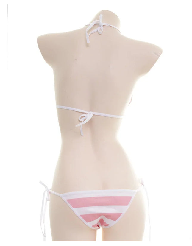 Sexy Lingerie Lolita Kawaii Blue Pink White Striped Mini Bikini Adult Cosplay Porn Women Bra Underwear Set Frenum Swimsuit