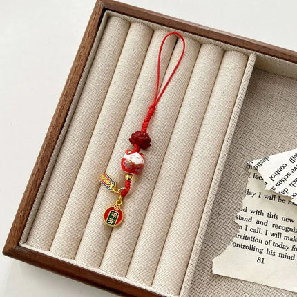 Sweet Cartoon Maneki Neko Key Chain Ceramic Ornament Lucky Cat Phone Charm Fortune Phone Lanyard Lucky Cat Phone Strap Girls