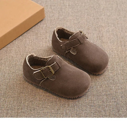 Children Flat Shoes Suede for Winter Kids Moccasins Non-slip Soft Sole 2024 Brand New Boys Girls Leather Shoes Warm Retro Trendy