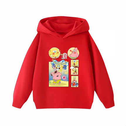 Potdemiel Cute SpongeBob Children's Sweatshirt, Boys' and Girls' Top, Autumn and Winter Warm Hooded Sportswear for Kids