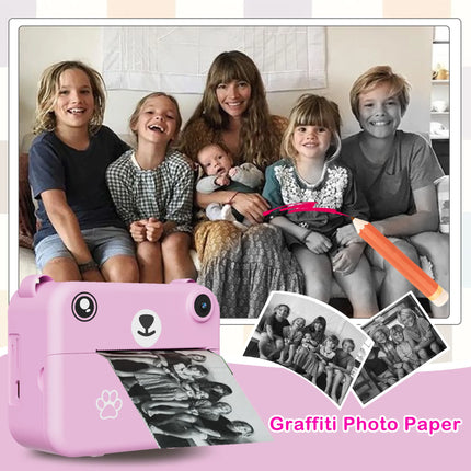 Children's Camera For Kids Instant Print Portable Small Camera With 32G Memory Card ,3 Rolls Printing Paper, Gift For Boys&Girls