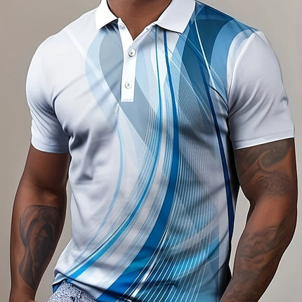 Multi-color stripes Pattern Men's Polo Shirt Business Casual Vacation Short Sleeve Polo Shirt Formal Button Down Lapel T-Shirt
