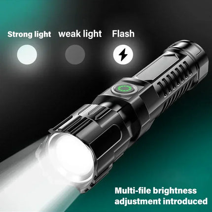 Super Bright LED Flashlight USB Rechargeable Torch with Built-in Battery Telescopic Zoom Lantern for Outdoor Hiking Fishing