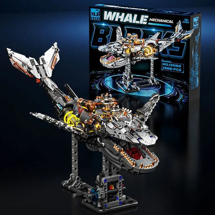 DIY Building block semi-mechanical Whale Assembly Science Teaching Children's Building Block Toy Model (1388 particles)