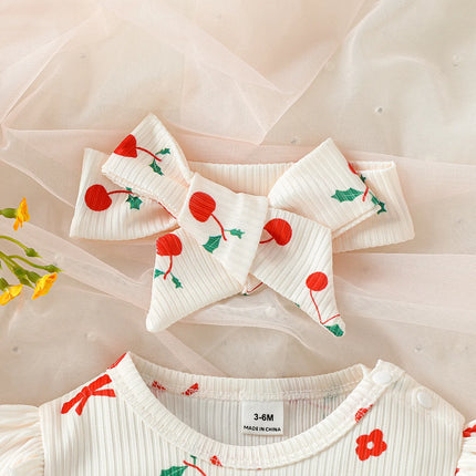 2025 Cute Baby Girls Rompers Long Sleeve Outwear Newborn InfantPrint Cherry Jumpsuits Two Pieces Spring Autumn For 0-1Y