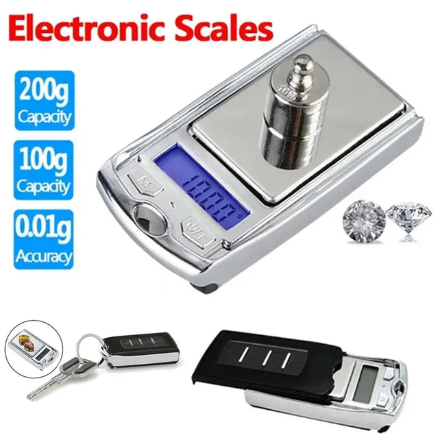 Car Key Shape High Precision Digital Jewelry Scale with LCD Display Electronic Gram Pocket Scale with Battery, 0.01g, 200g/100g