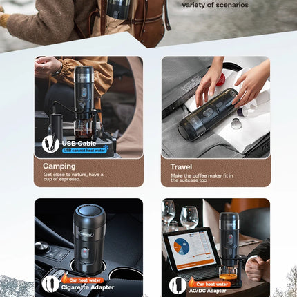 HiBREW Portable Coffee Machine Expresso Coffee Maker Fit Nexpresso Capsule Coffee Powder for Car Camping & Home Heat Water H4A