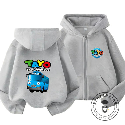 Tayo The Little Bus 2026 Cartoon Zipper Hoodie 3-14Y Boys Girls Autumn Winter Kawaii Street Hot Fashion Outdoor Casual