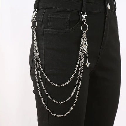 Fashion Punk Multilayer Metal Star Pendant Pant Chain Hip Hop Waist Keychain Jeans Chain Women Trendy Jewelry Accessories Gifts