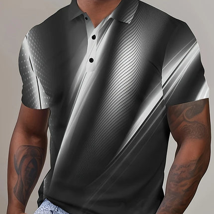 Multi-color stripes Pattern Men's Polo Shirt Business Casual Vacation Short Sleeve Polo Shirt Formal Button Down Lapel T-Shirt