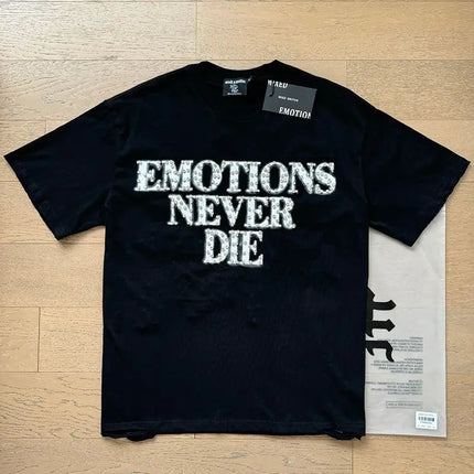 MIXED EMOTION Shirt Rhinestone Short Sleeve Men Women T-shirt Streetwear 100% Cotton Loose Round Neck Top Tees Oversized Tee Top