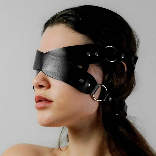Cosplay Exotic Leather Mask Women Men Games Half Face Mask BDSM Bracelet Adjustable For Couples Bondage Set Adult Toys Supplies