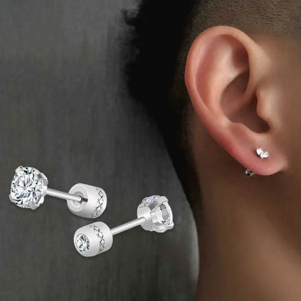 2Pcs Medical Stainless Steel Crystals Stud Earrings Screws Piercing Tragus Cartilage Ear Studs Earrings for Men Women Jewelry