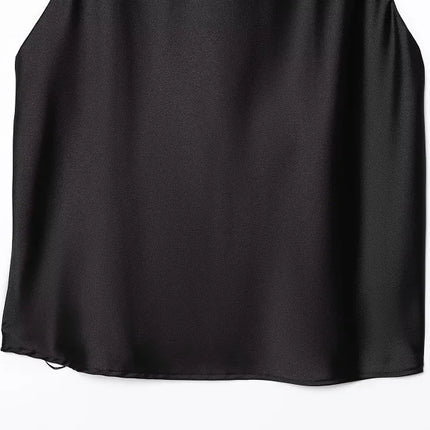 WOMEN 2025 Halter Tops for Women Black Satin Backless Top Female Pink Summer Beach Top Woman Off Shoulder Camisole Top Women
