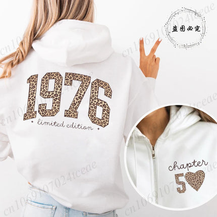 Leopard 50th Birthday Gifts Zip Up Hoodie 1976 Retro Birthday Hoodie Fashion Hoodie Mom Fiftieth Women Aesthetic Sweatshirts