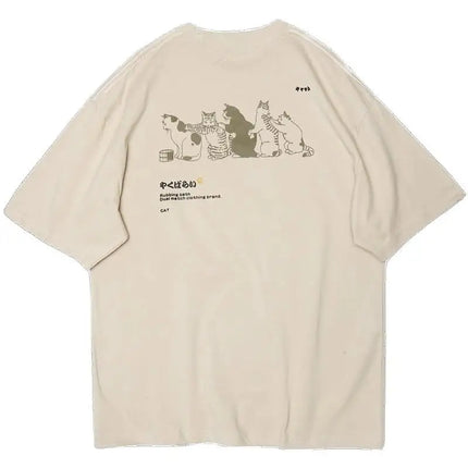 Cartoon Cat Printed Women'S Short Sleeved T-Shirt With Trendy Loose Versatile Summer Top Casual And Fashionable Street Clothes