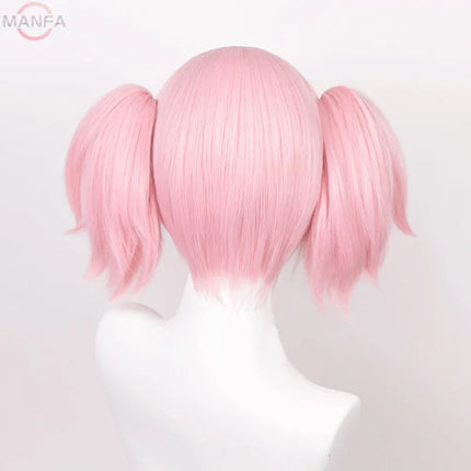 Madoka Kaname Cosplay Wigs Pink 30cm Short Clip Ponytails Kaname Madoka Anime Wig Cosplay Heat Resistant Synthetic Hair