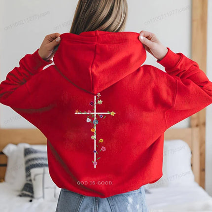 Autumn Casual Women's Hoodie Sweatshirts Christian Warm Clothes Jesus Hoodie with Words on Back Fashion Street Female Pullovers