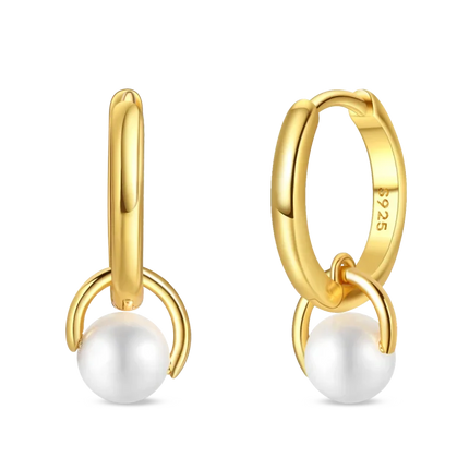 925 Sterling Silver Gold Pearl Hoop Earrings Pave Large Circular Shape Earring Gift for Women Jewelry Anniversary Wedding