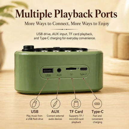 Hichomeow Mini Retro Bluetooth Speaker 5.3, Vintage FM Radio, TF Card USB AUX, Compact Speaker for Home Desk Gift