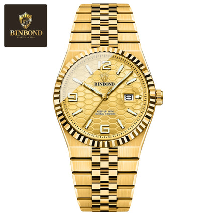 BINBOND Top Brand Quartz Watch For Men Luxury Stainless Steel Waterproof Luminous Watch Fashion Date Display Business Men Watch