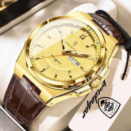 POEDAGAR High Quality Fashion Men's Wristwatch Waterproof Luminous Date Week Business Quartz Men's Watches Leather Men Watch Reloj