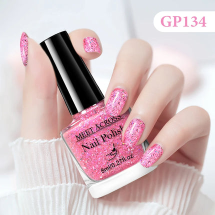 MEET ACROSS 8ml Glass Bottle Water-Based Peel Off Nail Polish Spring Summer Colorful Glitter Nail Art Varnish No Need Lamp