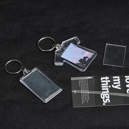 50/1pcs Transparent Rectangle Blank Acrylic Insert Keychain Photo Picture Frame Keyring Holder DIY Split Ring KeyChain Gifts