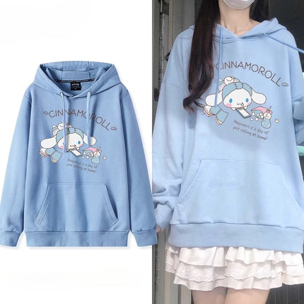 Korean Cute Cinnamoroll Hook Haze Blue Hooded Sweater Cute Girl Loose Versatile Girlfriend College Style Loose Long Sleeve Top